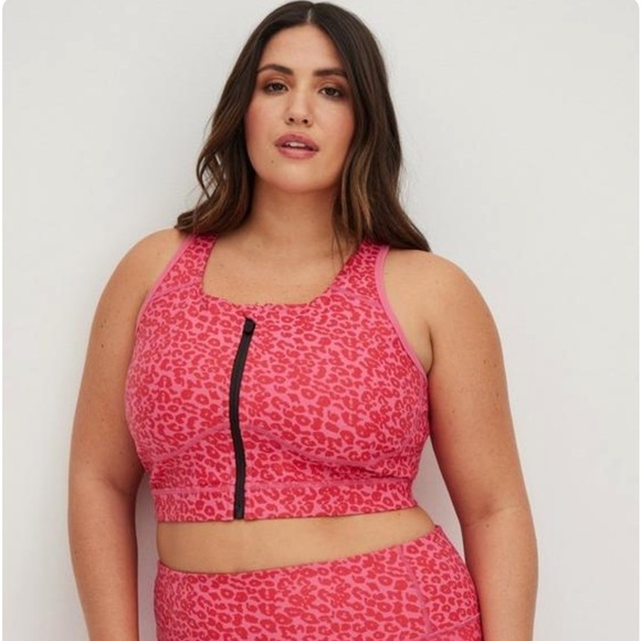 torrid Other - Torrid Vday Pink Leopard Low-Impact Wireless Zip-Front Active Sports Bra
